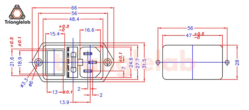 Triangle-lab 10A 250V 3-in-1 Fused Power Switch